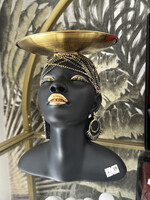Statuetă Decorativă Bust de Femeie Africană cu Tăviță – Accente Aurii - imagine 3