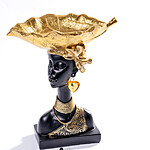 Statuetă Decorativă Bust de Femeie Africană cu Frunză Aurie