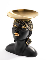 Statuetă Decorativă Bust de Femeie Africană cu Tăviță – Accente Aurii